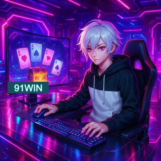 Imagem promocional do app oficial 91WIN destacando a conveniência de jogar cassino online pelo celular ou navegador